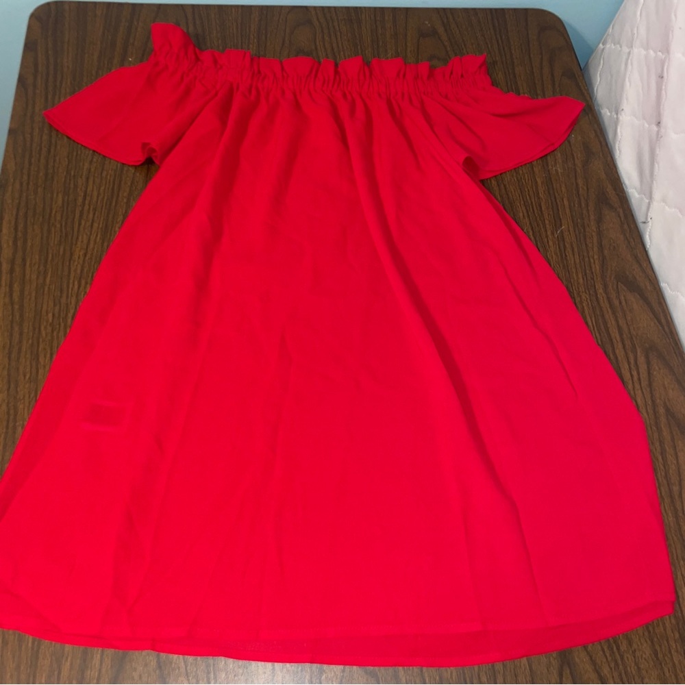 Crimson-Red Off-Shoulder dress by SHEIN